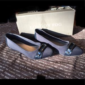London Fog Navy Patent Leather & Fabric Flats